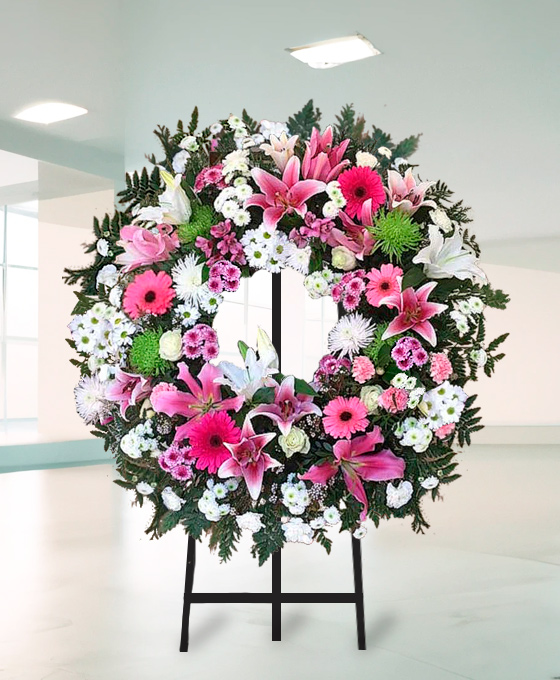 Corona Funeraria Flor Variada rosa