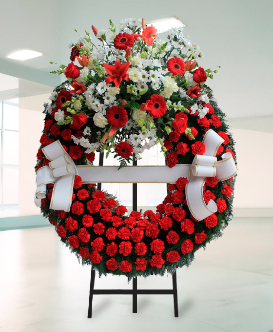 Corona Funeral Roja y Blanca